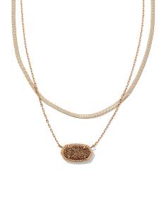 Elisa Herringbone Rose Gold Multi Strand Necklace in Rose Gold Drusy