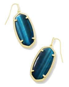 Elle Gold Drop Earrings in Teal Tiger's Eye