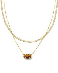 Grayson Herringbone Gold Multi Strand Necklace in Brown Tiger's Eye