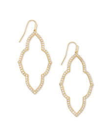 Abbie Gold Open Frame Earrings in White Crystal