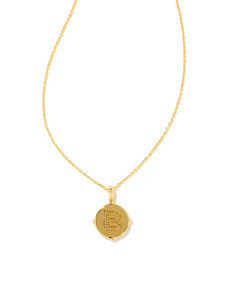 Letter B Gold Disc Reversible Pendant Necklace in Iridescent Abalone