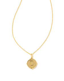 Letter D Gold Disc Reversible Pendant Necklace in Iridescent Abalone