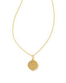 Letter F Gold Disc Reversible Pendant Necklace in Iridescent Abalone