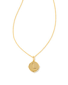 Letter L Gold Disc Reversible Pendant Necklace in Iridescent Abalone