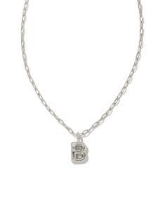 Crystal Letter B Silver Short Pendant Necklace in White Crystal