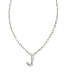 Crystal Letter J Silver Short Pendant Necklace in White Crystal