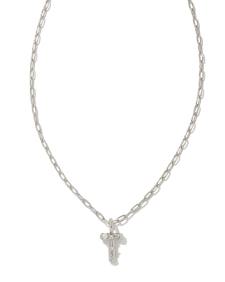 Crystal Letter T Silver Short Pendant Necklace in White Crystal