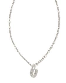 Crystal Letter U Silver Short Pendant Necklace in White Crystal