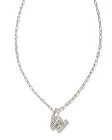 Crystal Letter W Silver Short Pendant Necklace in White Crystal