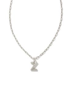 Crystal Letter Z  Silver Short Pendant Necklace in White Crystal