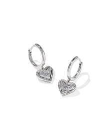 Ari Heart Silver Huggie Earrings in Platinum Drusy