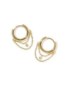 Davina 18k Yellow Gold Vermeil Huggie Earrings in White Diamond