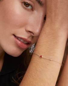 Maisie Sterling Silver Delicate Chain Bracelet in Red Garnet