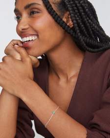 Maisie Sterling Silver Delicate Chain Bracelet in Green Onyx