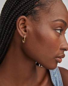 Davina 18k Yellow Gold Vermeil Huggie Earrings in White Diamond