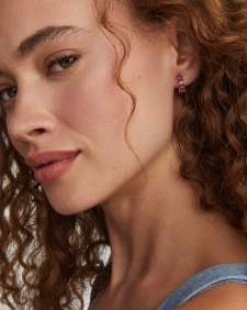 Cailin Gold Huggie Earrings in Purple Crystal