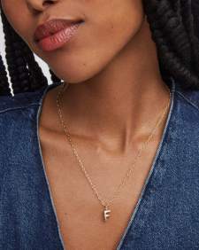 Crystal Letter F Gold Short Pendant Necklace in White Crystal