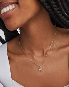 Crystal Letter K Gold Short Pendant Necklace in White Crystal