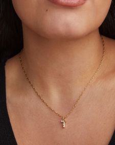 Crystal Letter T Gold Short Pendant Necklace in White Crystal