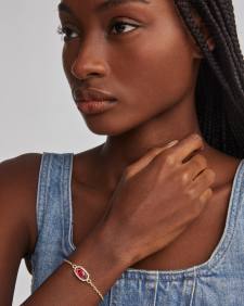 Elaina Gold Adjustable Chain Bracelet in Berry Glass