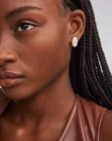 Ellie Gold Stud Earrings in Ivory Mother-of-Pearl