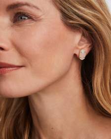 Ellie Gold Stud Earrings in Rose Quartz