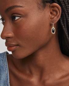 Lee Gold Drop Earrings in Black Opaque Glass