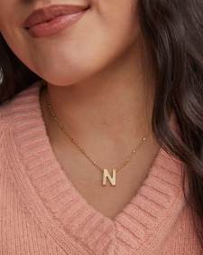 Letter N Pendant Necklace in Gold