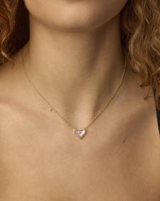 Ari Heart Gold Pendant Necklace in Dichroic Glass