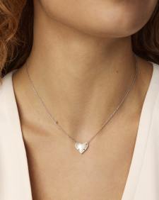 Ari Heart Silver Pendant Necklace in Ivory Mother-of-Pearl