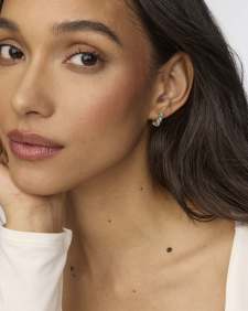 Cailin Gold Huggie Earrings in Aqua Crystal