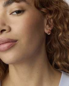 Cailin Gold Huggie Earrings in Burgundy Crystal