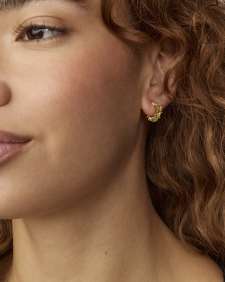 Cailin Gold Huggie Earrings in Light Green Crystal