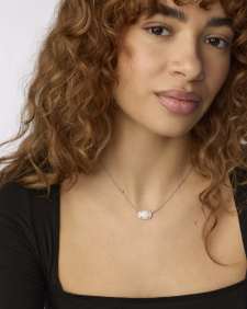 Elisa Silver Pendant Necklace in White Lab Grown Opal