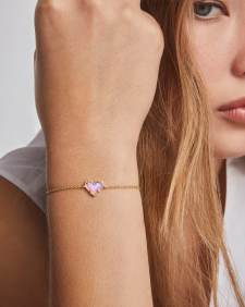 Ari Heart Gold Delicate Chain Bracelet in Bubblegum Pink Lab Grown Opal