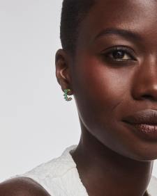 Cailin Gold Huggie Earrings in Green Crystal