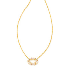 Elisa Gold Crystal Frame Short Pendant Necklace in Ivory Mother-of-Pearl