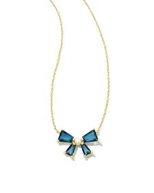 Blair Gold Bow Short Pendant Necklace in Teal Mix