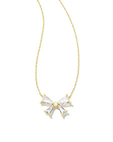 Blair Gold Bow Short Pendant Necklace in White CZ