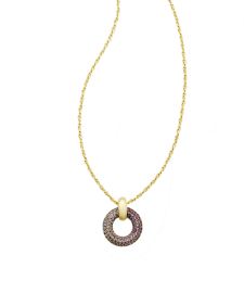 Mikki Gold Pave Short Pendant Necklace in Purple Mauve Ombre Mix