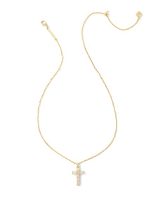 Gracie Gold Cross Short Pendant Necklace in White CZ