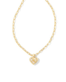 Penny Gold Heart Short Pendant Necklace in White CZ