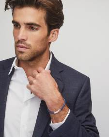 Evans Sterling Silver Corded Bracelet in Blue Leather