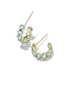 Cailin Gold Huggie Earrings in Aqua Crystal