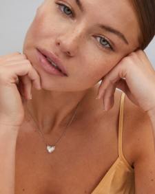 Ari Heart Silver Pendant Necklace in Ivory Mother-of-Pearl