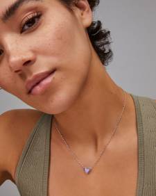 Framed Ari Heart Silver Short Pendant Necklace in Lilac Opalescent Resin