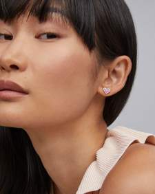 Framed Ari Heart Silver Stud Earrings in Lilac Opalescent Resin