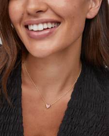 Framed Ari Heart Gold Short Pendant Necklace in Light Pink Drusy