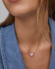 Ari Heart Gold Pendant Necklace in Bubblegum Pink Lab Grown Opal