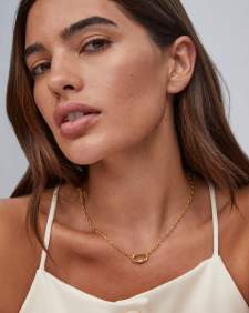 Bristol 18k Gold Vermeil Link Necklace in White Sapphire